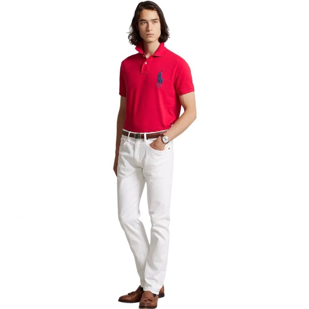 Polo Ralph Lauren Men's Big Pony Custom Slim Fit Mesh Polo. Red. Size Large